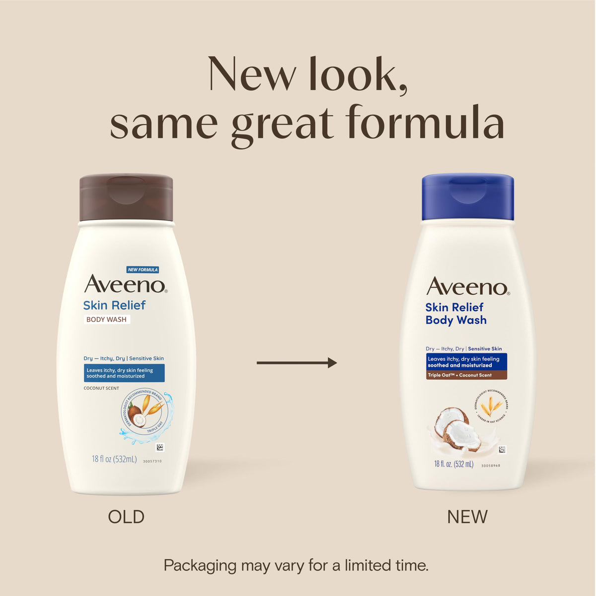 Aveeno pump and label close-up showing ingredient details and gentle formula