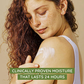Aveeno pump application close-up demonstrating convenient dispensing for quick use