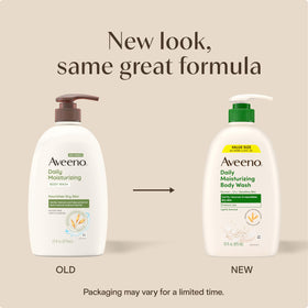 Aveeno pump dispenser close-up demonstrating easy one-handed use