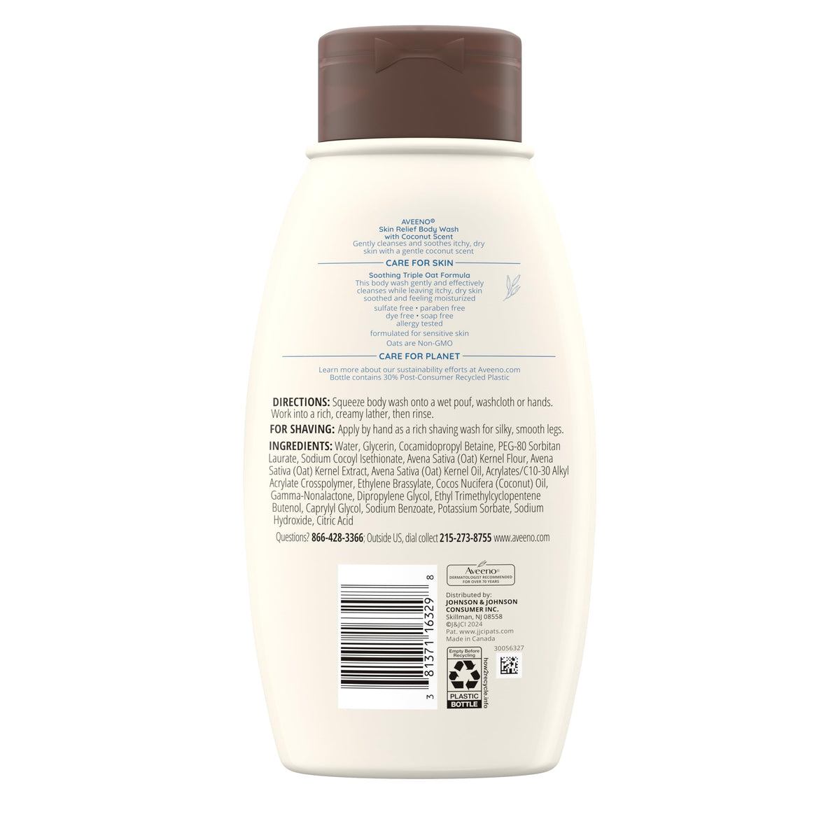 Aveeno packaging icons showing dye-free and dermatologist-tested reassurance benefit