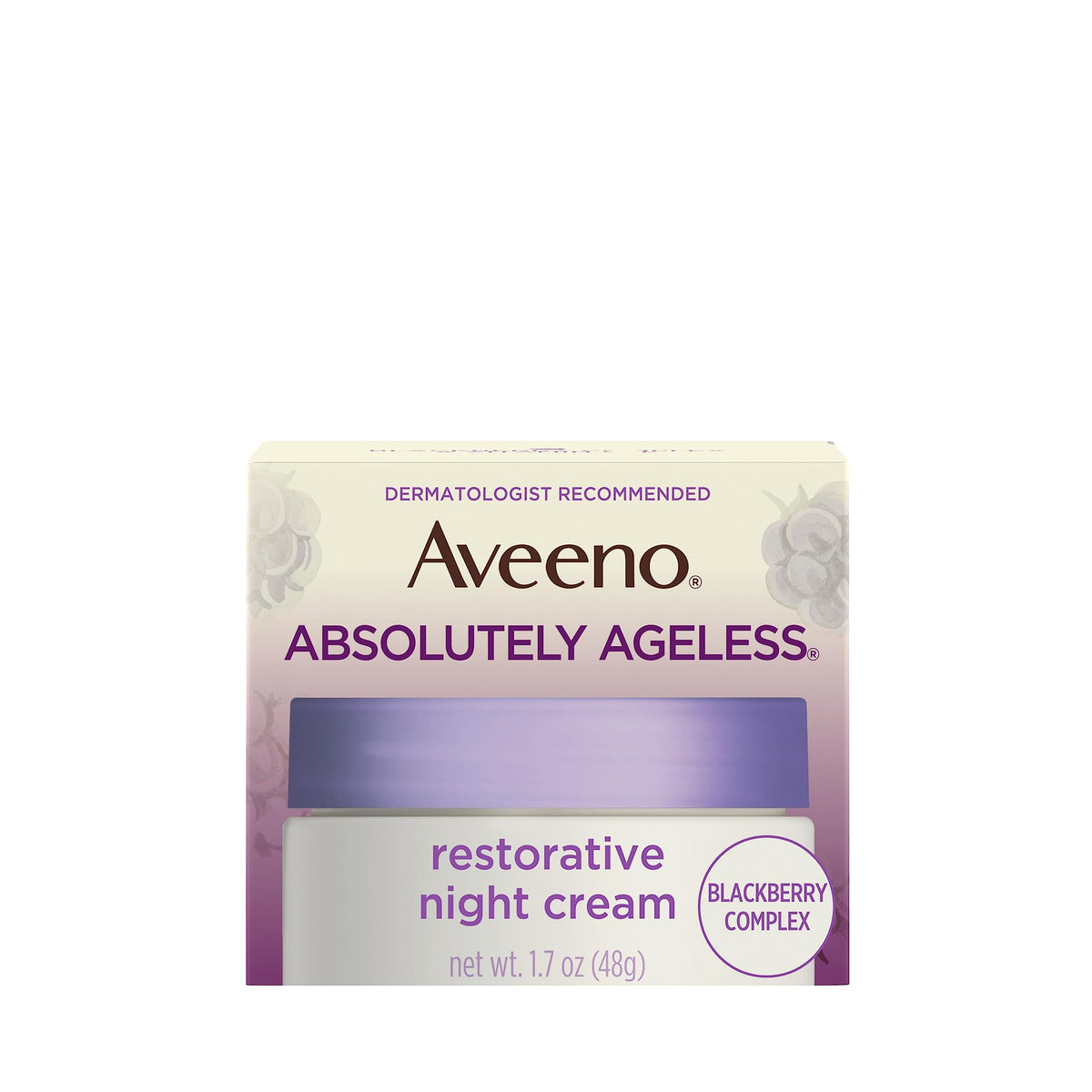 Aveeno jar front view showing label and benefits