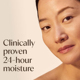 Aveeno serum texture close-up on fingertip, fast-absorbing hydration benefit