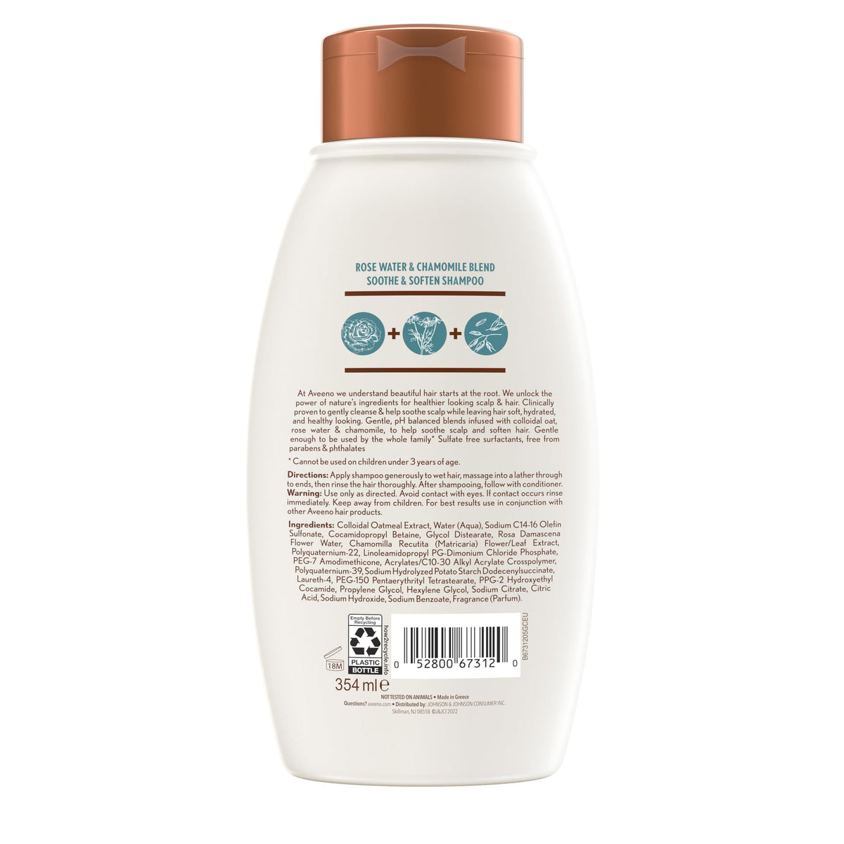 Aveeno shampoo in bathroom setting promoting a calming routine