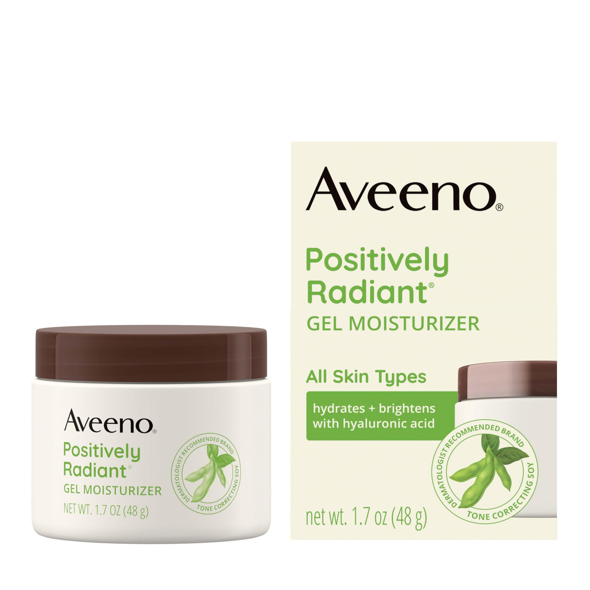 Aveeno jar among toiletries on shelf showing daily‑use and brightening routine