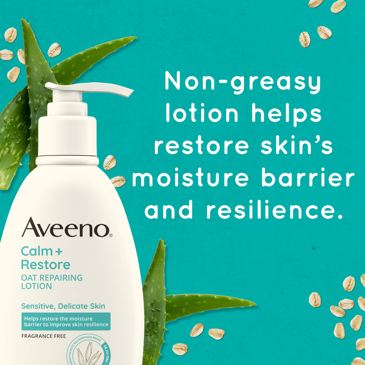 Hand holding Aveeno 12 oz bottle to show real-life size and portability