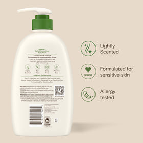 Aveeno 33 oz next to towel showing value size and long-lasting supply
