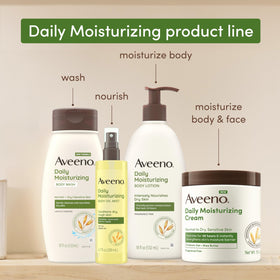 Hand holding Aveeno bottle to show 12 fl oz size