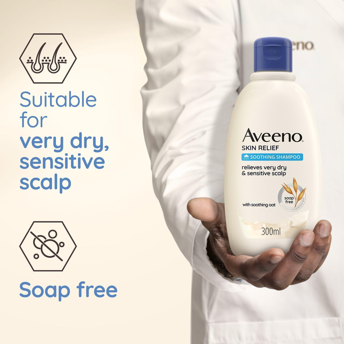 Aveeno ingredient label with oat extract detail emphasizing scalp-balancing benefit