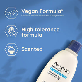Aveeno texture pour shot showing mild, creamy consistency for comfortable application