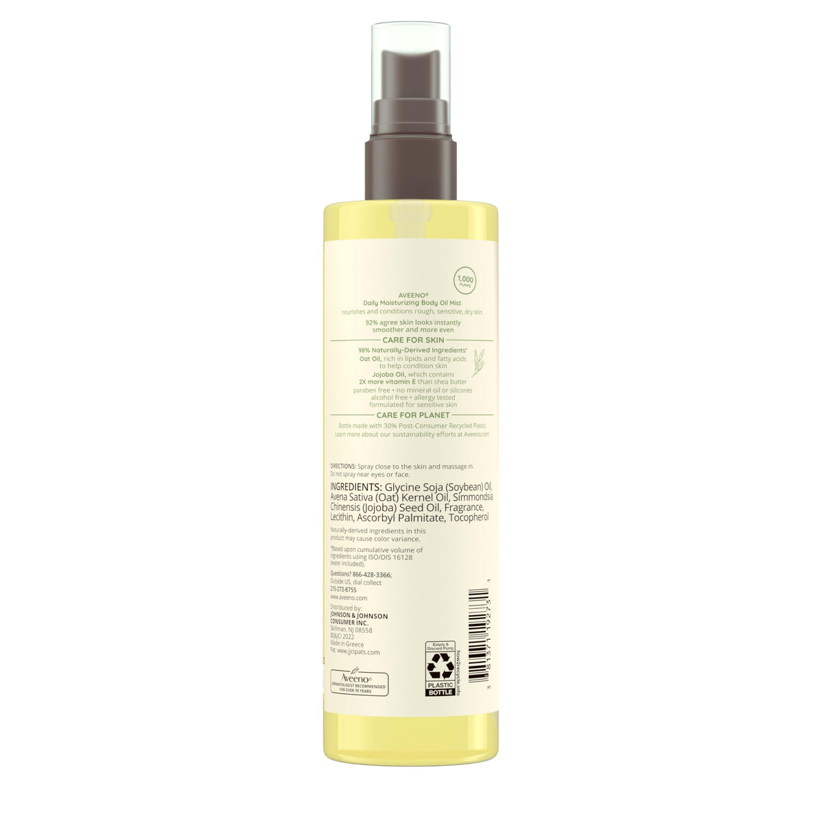 aveeno spray in use on leg illustrating lightweight hydration benefit