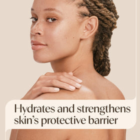 Aveeno lotion being applied to forearm illustrating quick hydration