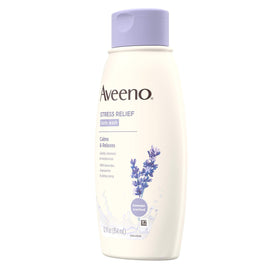 Aveeno bottle on bathroom shelf demonstrating relaxing routine