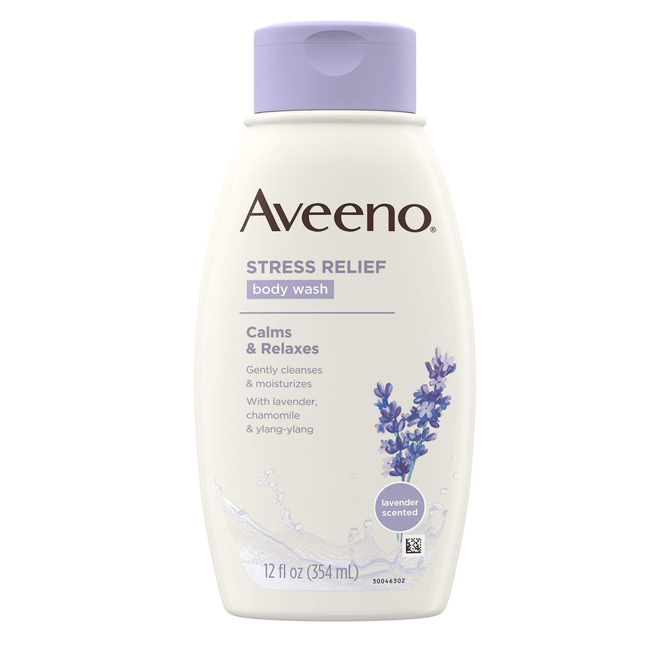 Aveeno front bottle showing product and calming scent benefits