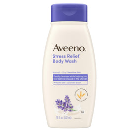 Aveeno front bottle showing label and calming lavender scent benefit