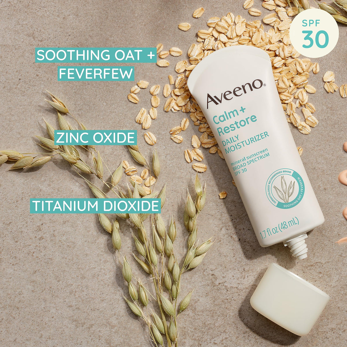Aveeno sunscreen being applied to hand demonstrating easy spreadability