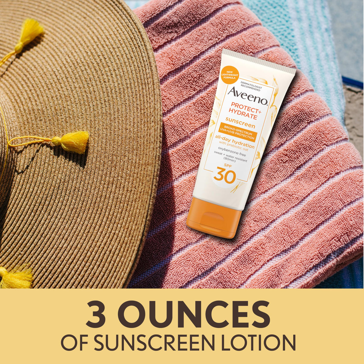 Aveeno lotion texture close-up demonstrating lightweight, fast-absorbing benefit