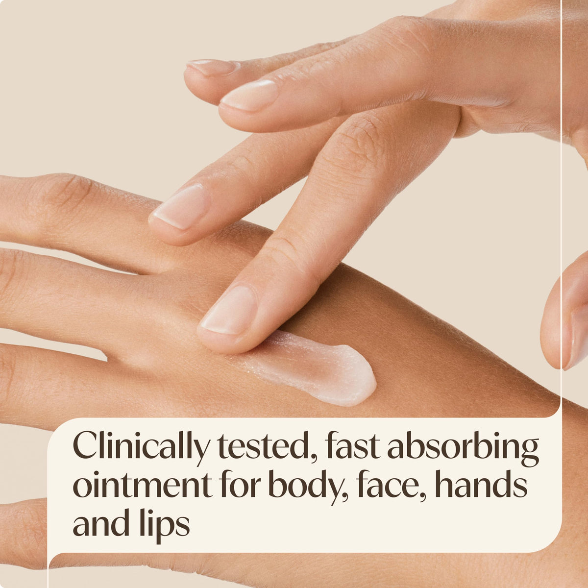 Aveeno ointment rubbed into hand, demonstrating rapid non-greasy hydration