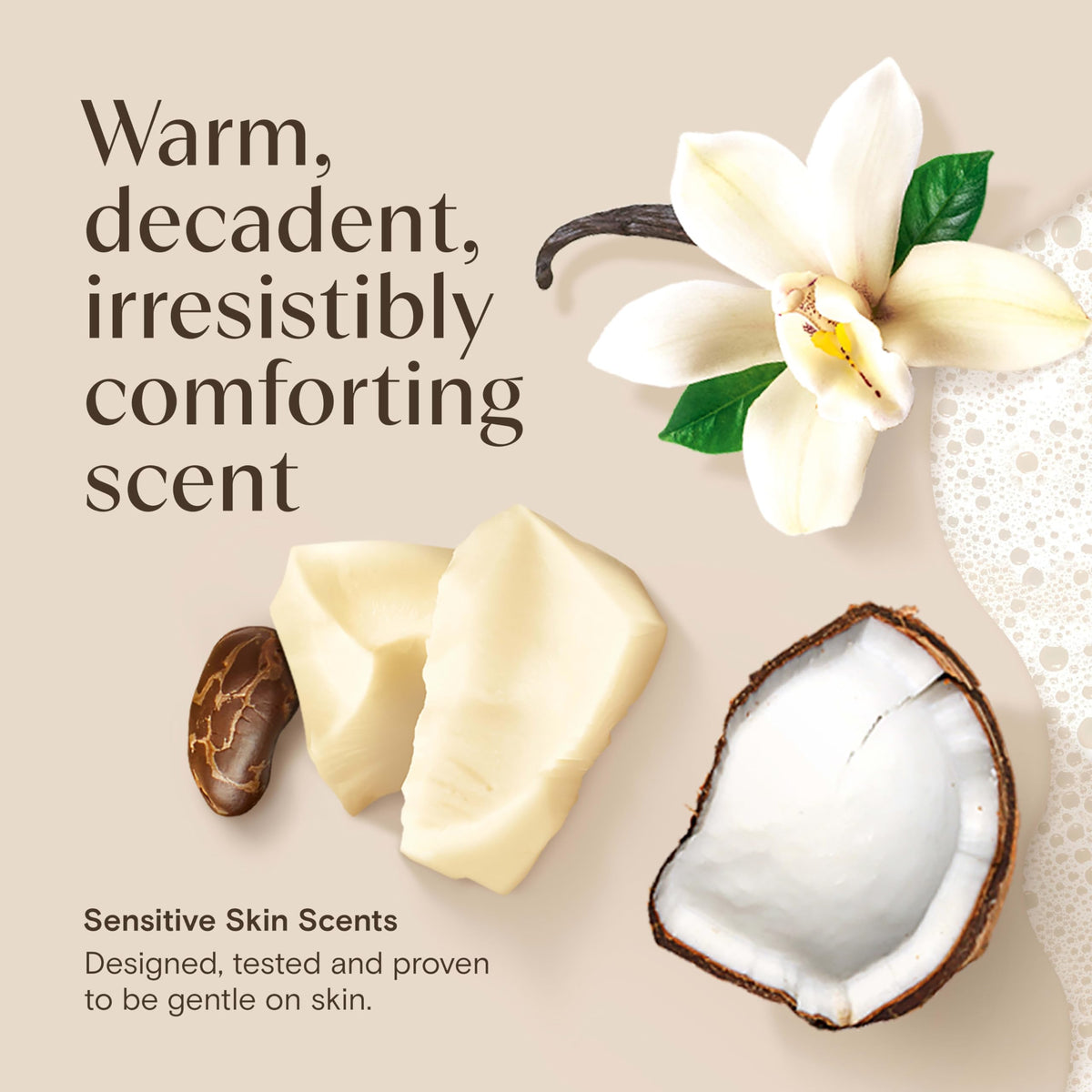 Aveeno texture close-up of cream foam showing nourishing, non-drying benefit