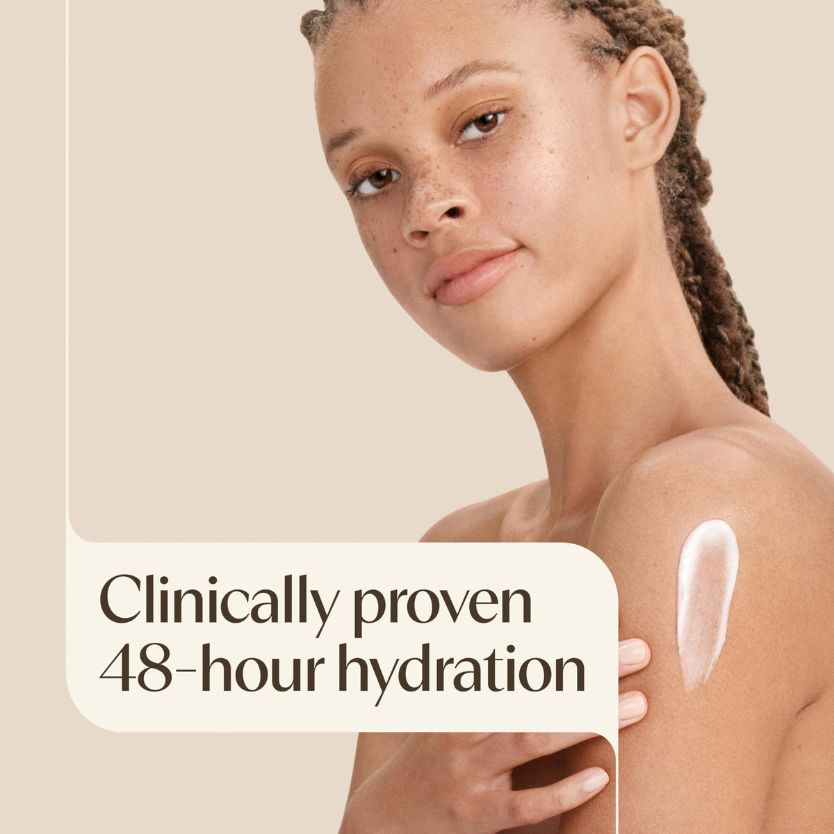 Aveeno creamy texture spread on skin showing fast absorption benefit