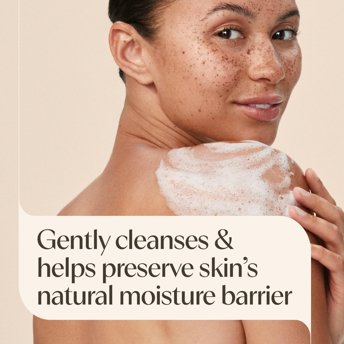 Aveeno creamy foam texture demonstrating gentle lathering and comfort