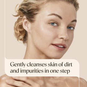 Aveeno gel texture close-up revealing milky, non-foaming consistency for gentle cleanse