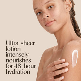 Aveeno lotion texture spread thin to show lightweight absorption benefit