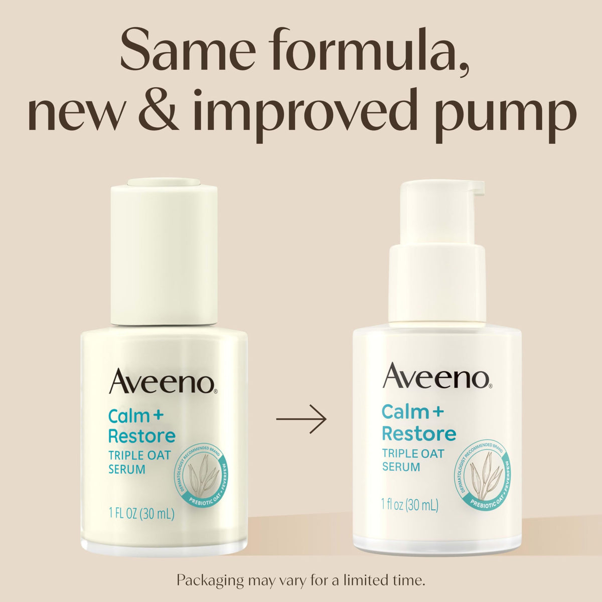 Aveeno Triple Oat serum pump detail highlighting easy dispensing and control