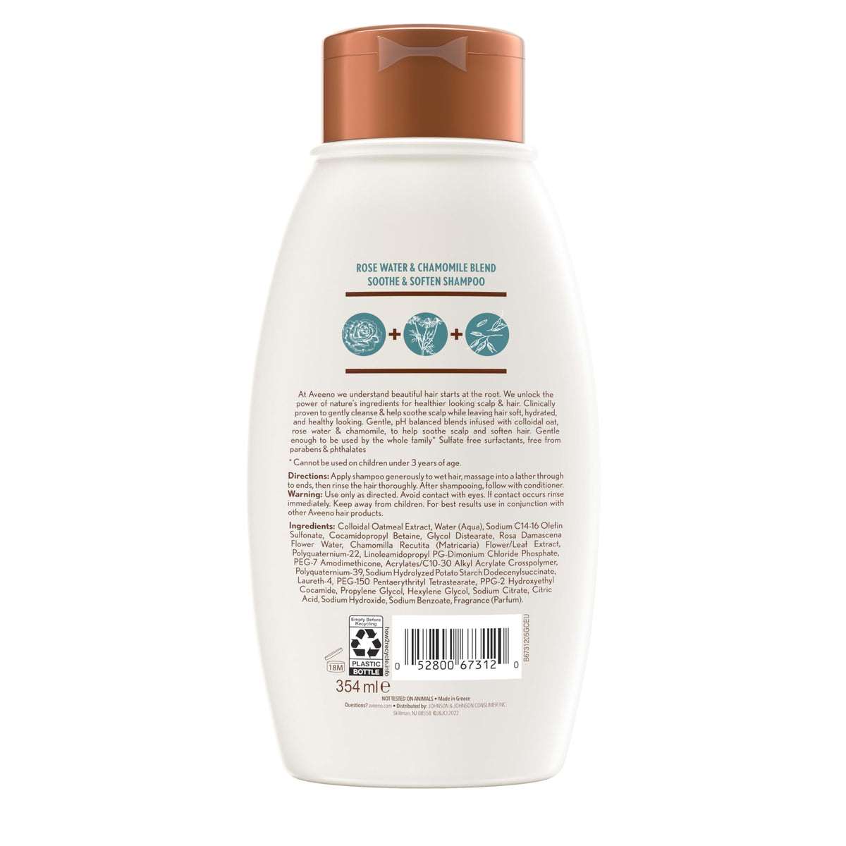 Aveeno shampoo and conditioner duo showing hydrated, styled hair