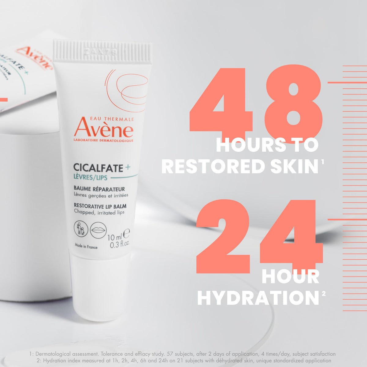 avène cicalfate size scale in hand illustrating the 0.3 oz tube for easy portability