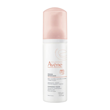 Avène cleansing foam front pump showing clean branding and easy dispensing benefit