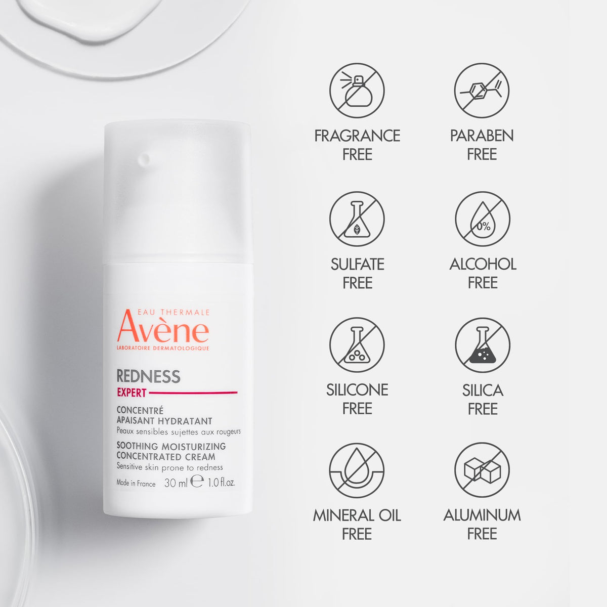 Eau Thermale Avène cream absorbed on cheek illustrating reduced redness appearance