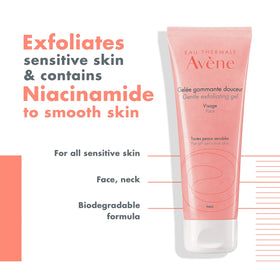 Avène gel texture close-up highlighting gentle cellulose beads and softness