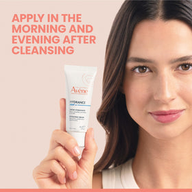 Avène Thermal Spring Water label on Hydrance Light highlighting soothing ingredient