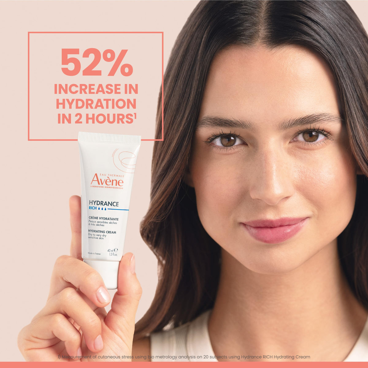 Cream spread detail on fingertip showing rich consistency and long-lasting moisture from Avène
