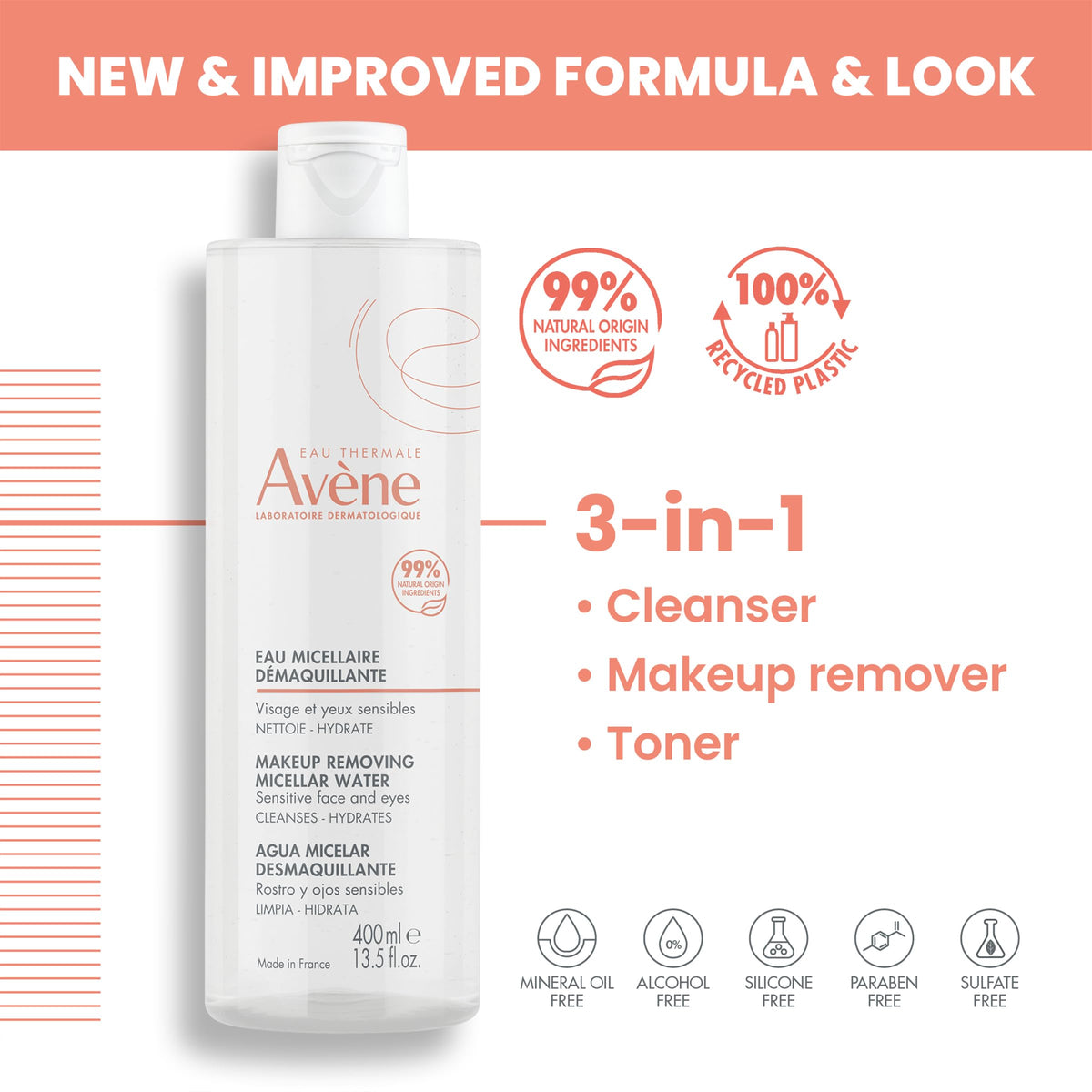 Avène close-up of micellar lotion texture highlighting lightweight hydrating finish