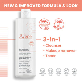 Avène close-up of micellar lotion texture highlighting lightweight hydrating finish