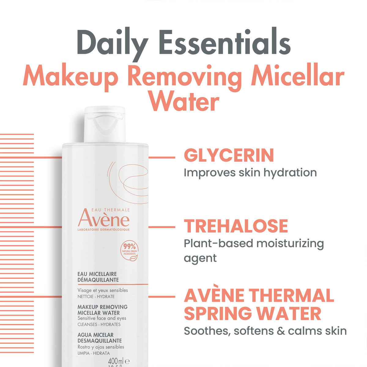 Avène ingredient label detail showing natural-origin claims and free-from list