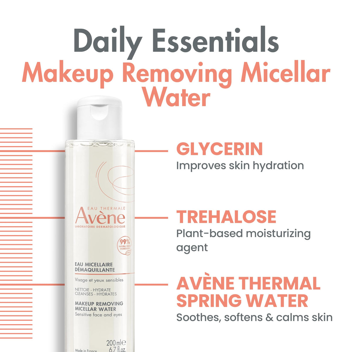 Eau Thermale Avène micellar water on bathroom shelf for quick cleansing