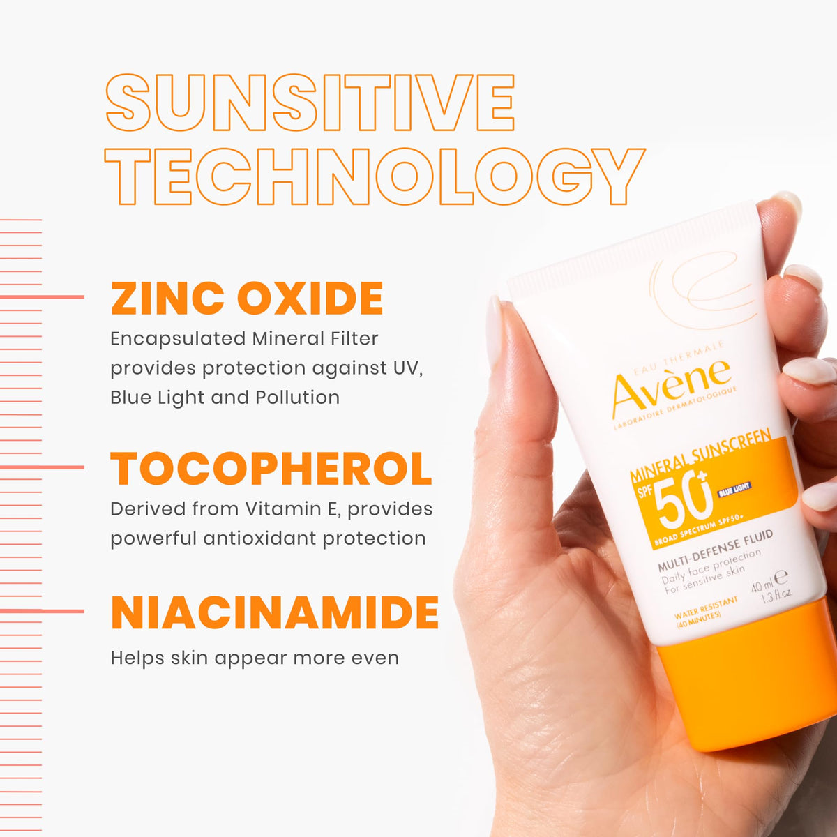 Avène sunscreen applied on hand to show coverage and water resistance