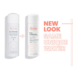 Model using Avène mist on face for immediate calming and cooling effect