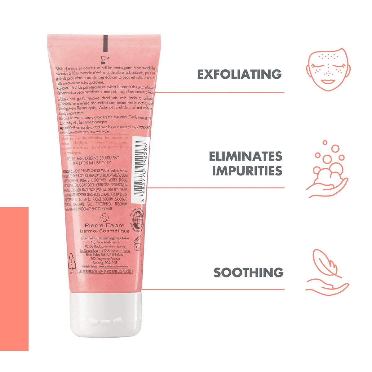 Avène pore scrub being applied in hand to demonstrate easy use