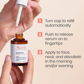 Avène serum on bathroom counter beside thermal spring water for soothing routine