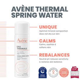 Close-up of Avène spray nozzle producing fine mist for gentle hydration