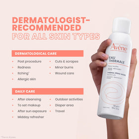 Avène bottle among travel essentials for on-the-go skin soothing