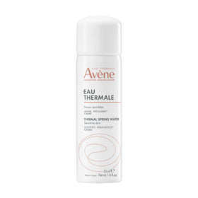 Avène thermal spring water front bottle showing compact 1.6 oz size and portability