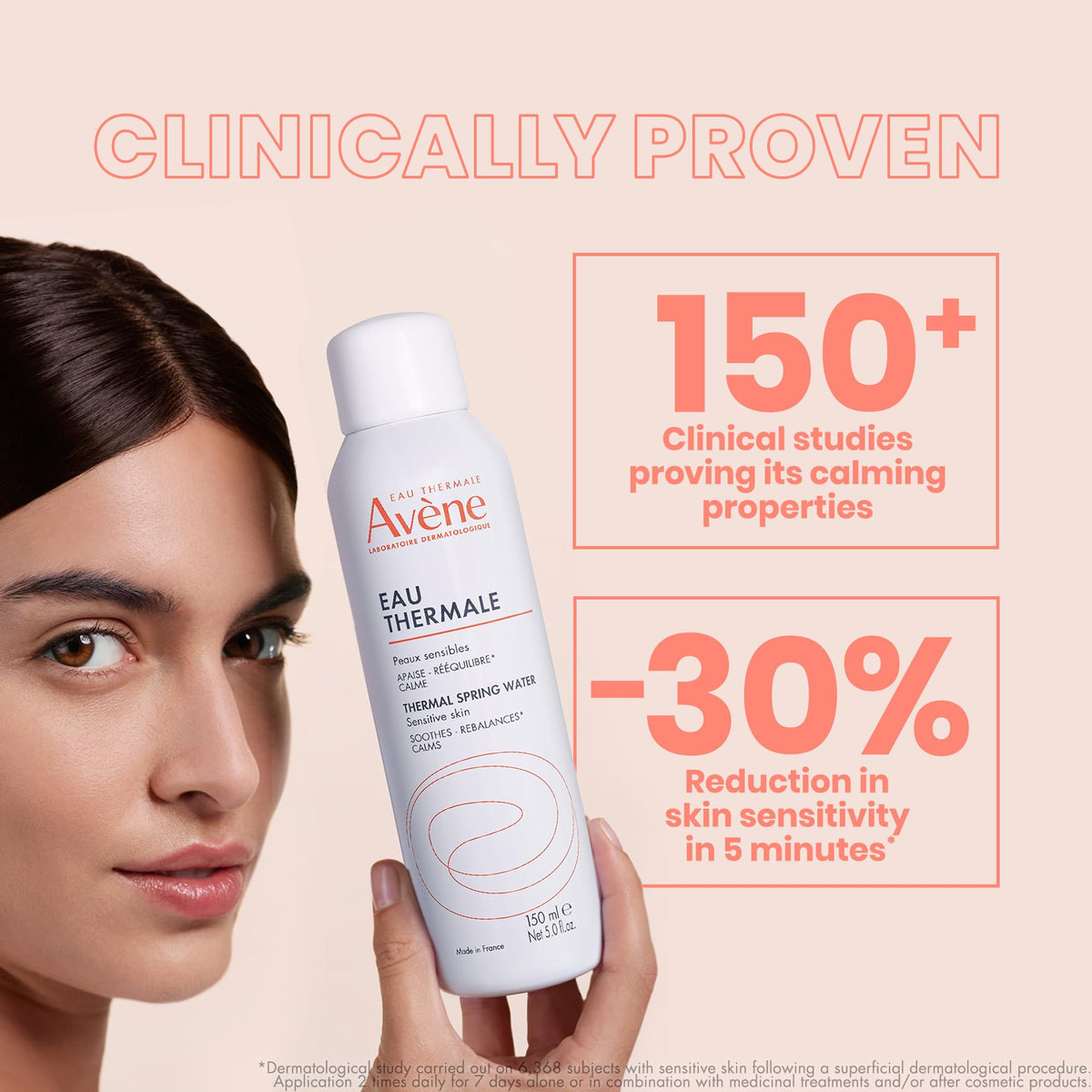 Avène label detail highlighting sterile thermal spring origin and trust