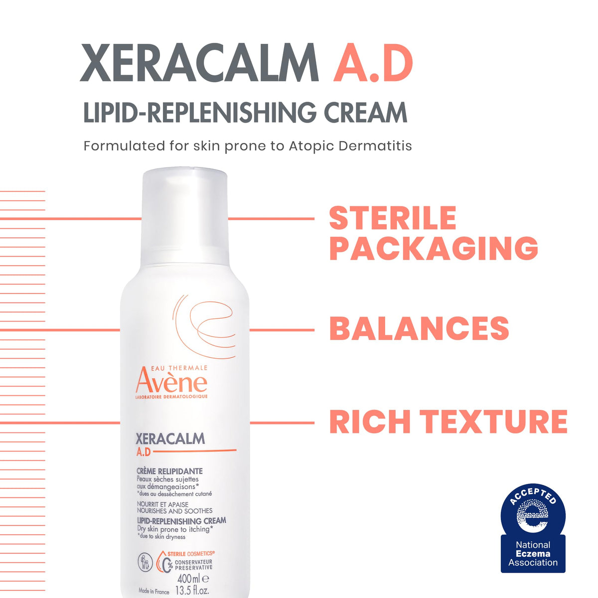 Close-up of Avène cream texture demonstrating rich emollient consistency and hydration