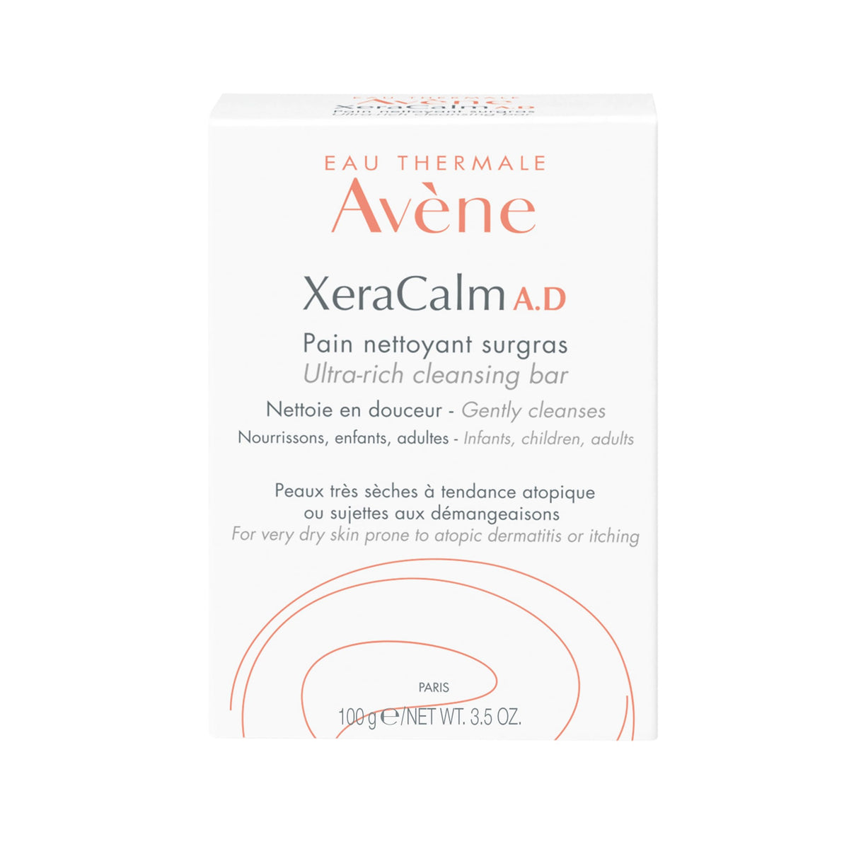 Avène cleansing bar front packaging showing product and soothing benefit