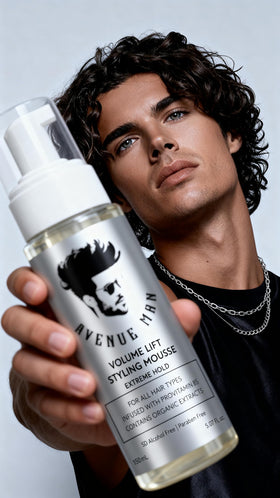 Avenue Man stylist applying mousse for structured, long-lasting control