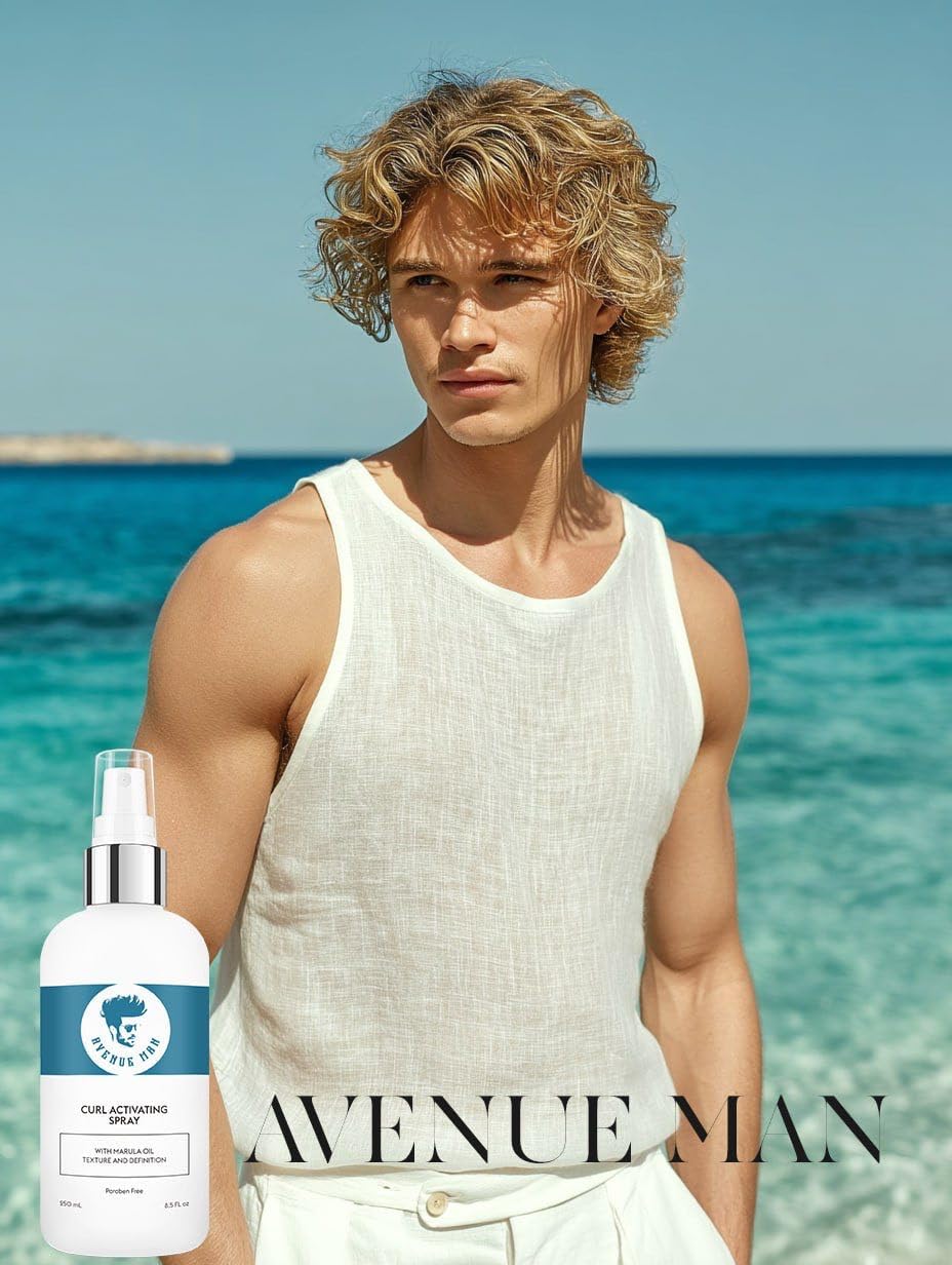 Side-by-side model before and after using Avenue Man for defined curls